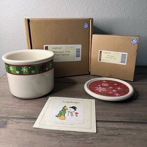 Longaberger Bundle Holiday 1 Pint Crock, Coaster/Lid & 1 Pint Size Pillar Candle